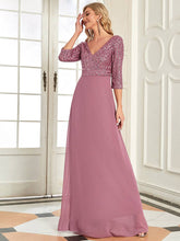 Load image into Gallery viewer, Sexy V Neck A-Line Sequin Evening Dresses With 3/4 Sleeve