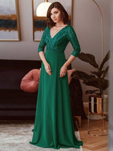 Load image into Gallery viewer, Sexy V Neck A-Line Sequin Evening Dresses With 3/4 Sleeve