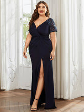 Load image into Gallery viewer, Plus Size Side Split Appliques Ruched Belt Dress