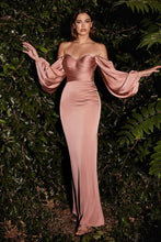 Load image into Gallery viewer, Long Sleeve Off Or On The Shoulder Soft Satin Dress