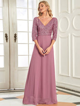 Load image into Gallery viewer, Sexy V Neck A-Line Sequin Evening Dresses With 3/4 Sleeve