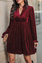 Load image into Gallery viewer, Long Sleeves V Neck Smocked Velvet Dress BFZY1196