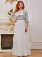 Load image into Gallery viewer, Sexy V Neck A-Line Sequin Evening Dresses With 3/4 Sleeve