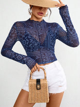 Load image into Gallery viewer, Paisley print lace mesh fitted top t-shirt