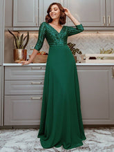 Load image into Gallery viewer, Sexy V Neck A-Line Sequin Evening Dresses With 3/4 Sleeve
