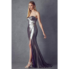 Load image into Gallery viewer, Ruched Side Metallic Foil Prom Dress
