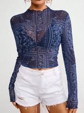 Load image into Gallery viewer, Paisley print lace mesh fitted top t-shirt