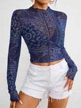 Load image into Gallery viewer, Paisley print lace mesh fitted top t-shirt