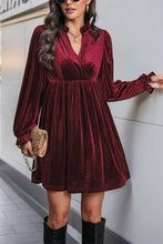 Load image into Gallery viewer, Long Sleeves V Neck Smocked Velvet Dress BFZY1196