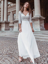 Load image into Gallery viewer, Sexy V Neck A-Line Sequin Evening Dresses With 3/4 Sleeve