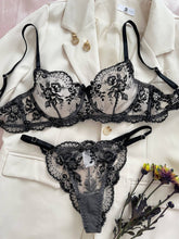Load image into Gallery viewer, Victoria Floral Mesh Bra Thong Lingerie set