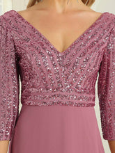 Load image into Gallery viewer, Sexy V Neck A-Line Sequin Evening Dresses With 3/4 Sleeve