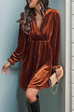 Load image into Gallery viewer, Long Sleeves V Neck Smocked Velvet Dress BFZY1196