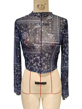 Load image into Gallery viewer, Paisley print lace mesh fitted top t-shirt