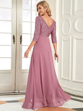 Load image into Gallery viewer, Sexy V Neck A-Line Sequin Evening Dresses With 3/4 Sleeve
