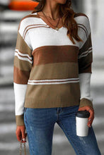 Load image into Gallery viewer, Long Sleeves V Neck Knitting Color Block Top ZK2171