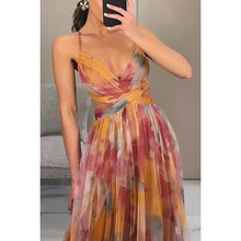 Load image into Gallery viewer, LOW CUT LONG SWING DRESS WITH MESH PRINT HALTER