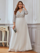 Load image into Gallery viewer, Sexy V Neck A-Line Sequin Evening Dresses With 3/4 Sleeve