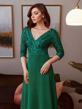 Load image into Gallery viewer, Sexy V Neck A-Line Sequin Evening Dresses With 3/4 Sleeve
