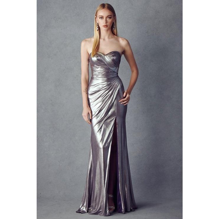 metallic foil dress Ruched Side Metallic Foil Prom Dress – Say Yes Bridal & Boutique
