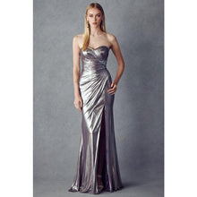 Load image into Gallery viewer, Ruched Side Metallic Foil Prom Dress