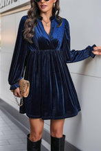 Load image into Gallery viewer, Long Sleeves V Neck Smocked Velvet Dress BFZY1196