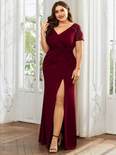 Load image into Gallery viewer, Plus Size Side Split Appliques Ruched Belt Dress