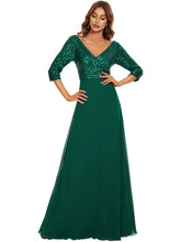 Load image into Gallery viewer, Sexy V Neck A-Line Sequin Evening Dresses With 3/4 Sleeve