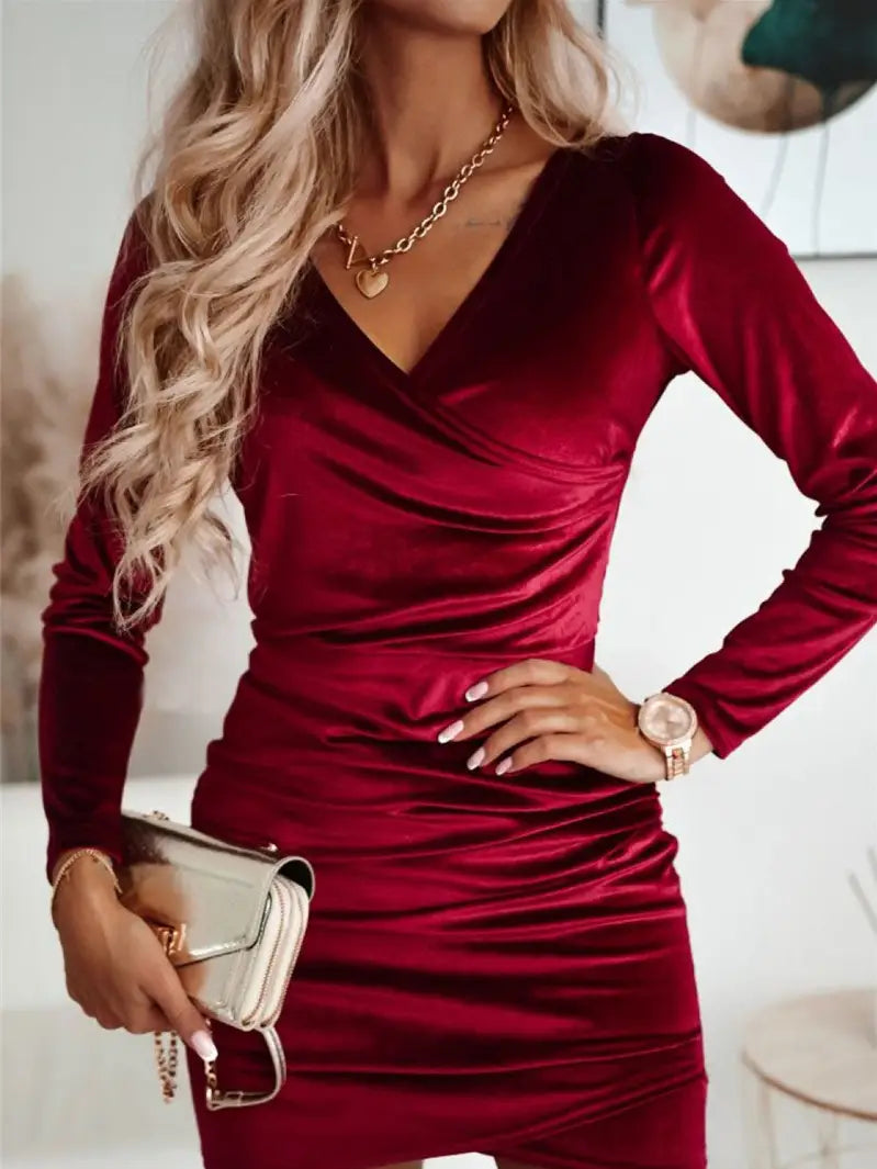 Women's Mini Dress Christmas Dress Velvet Dress Cocktail Dress Bodycon Fashion Modern Outdoor Evening Party Holiday Regular Fit Plain Long Sleeve V Women's Mini Dress Christmas Dress Velvet Dress Cocktail Dress Bodycon Fashion Modern Outdoor Evening Party Holiday Regular Fit Plain Long Sleeve V