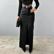 Load image into Gallery viewer, Black Fleece Leather Skirt