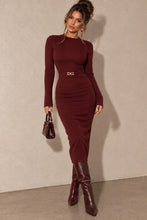 Load image into Gallery viewer, Belted Burgundy Midi Dress