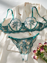 Load image into Gallery viewer, Victoria Floral Mesh Bra Thong Lingerie set