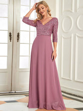 Load image into Gallery viewer, Sexy V Neck A-Line Sequin Evening Dresses With 3/4 Sleeve