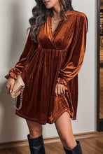 Load image into Gallery viewer, Long Sleeves V Neck Smocked Velvet Dress BFZY1196