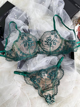 Load image into Gallery viewer, Victoria Floral Mesh Bra Thong Lingerie set