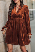 Load image into Gallery viewer, Long Sleeves V Neck Smocked Velvet Dress BFZY1196