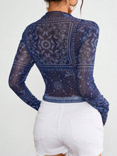 Load image into Gallery viewer, Paisley print lace mesh fitted top t-shirt