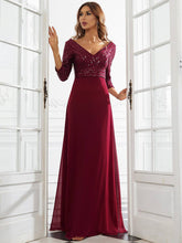 Load image into Gallery viewer, Sexy V Neck A-Line Sequin Evening Dresses With 3/4 Sleeve