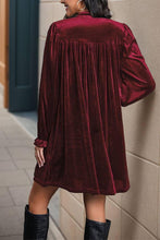 Load image into Gallery viewer, Long Sleeves V Neck Smocked Velvet Dress BFZY1196