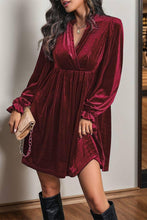 Load image into Gallery viewer, Long Sleeves V Neck Smocked Velvet Dress BFZY1196