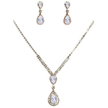Load image into Gallery viewer, CZ Dangle Reversed Pear Shape Necklace Set
