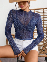 Load image into Gallery viewer, Paisley print lace mesh fitted top t-shirt
