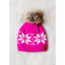 Load image into Gallery viewer, H-421 Pink Snowflake Pom Hat
