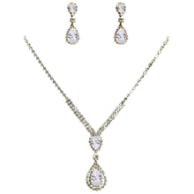 Load image into Gallery viewer, CZ Dangle Reversed Pear Shape Necklace Set

