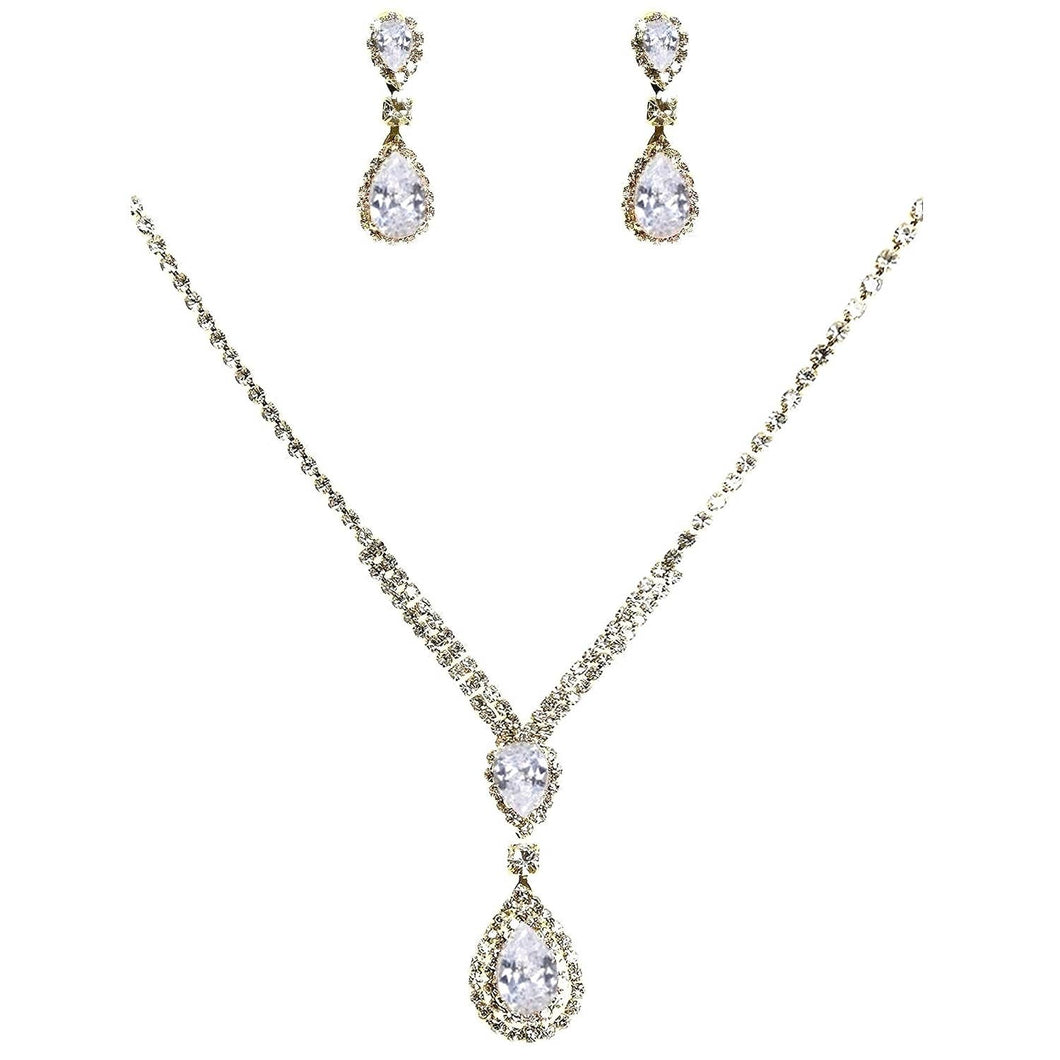 CZ Dangle Reversed Pear Shape Necklace Set