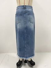 Load image into Gallery viewer, Retro Fashion Raw Distressed Denim Skirt
