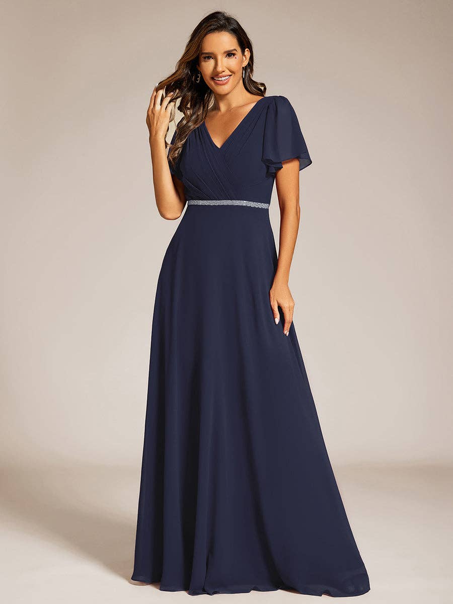 knee length dresses for ladies Midi Length Ruffles Sleeves Chiffon Dresses – Say Yes Bridal & Boutique