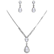 Load image into Gallery viewer, CZ Dangle Reversed Pear Shape Necklace Set
