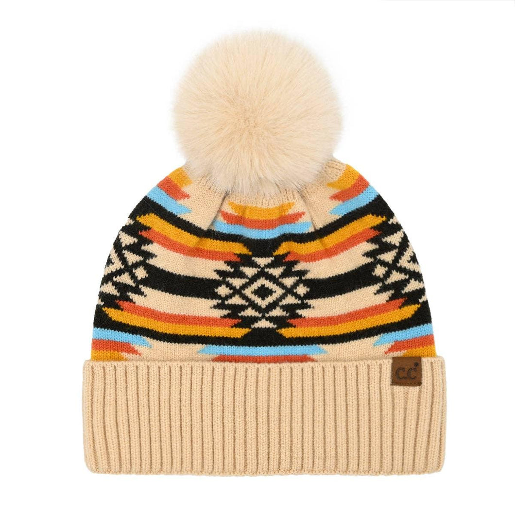 Aztec Patterned C.C Pom Beanie HTE0127