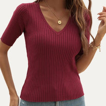 Load image into Gallery viewer, Solid Ribbed V-neck
